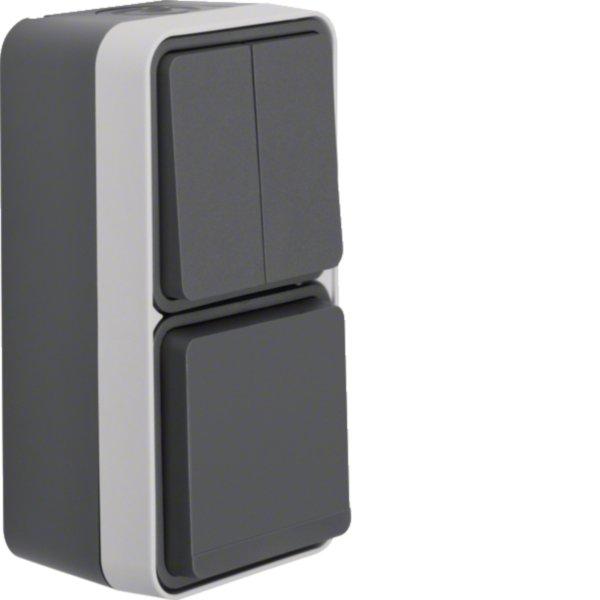 WNC081, Kombination Serienschalter/Steckdose SCHUKO mit Klappdeckel AP W.1 grau 10A/250V