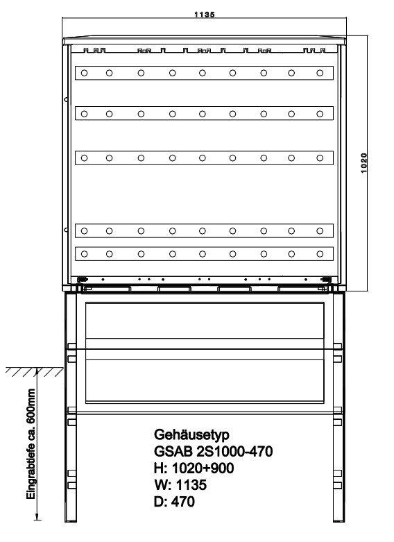 Verteilerschrank, Kabelverteilerschrank HxBxT:1000x1135x470 mit 5-L-Sammelsch. 30x10mm