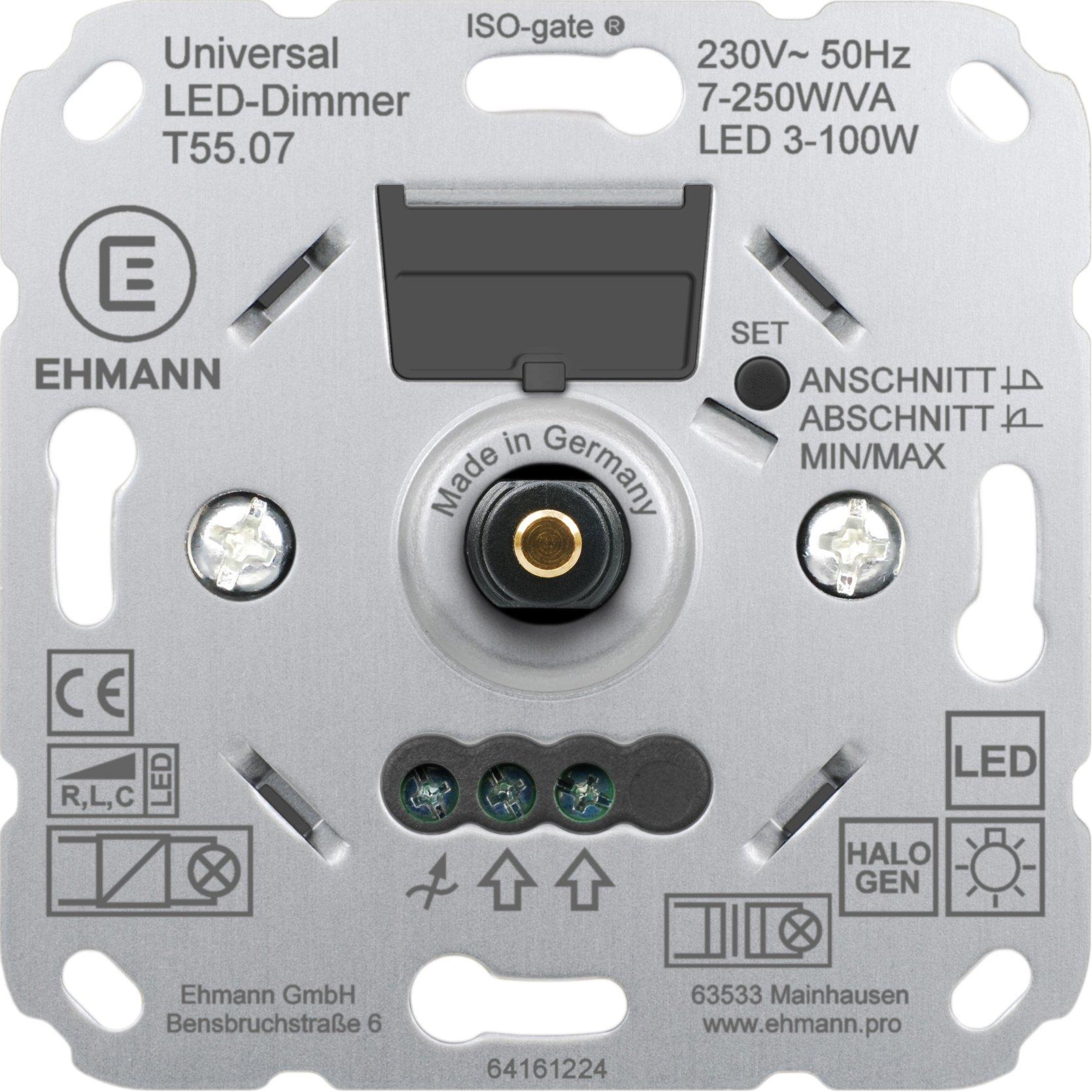NDIMUNIDR250LED100.02, LED-Universaldimmer, Drehdimmer, Schalterprogrammkompatibel, LED: 3-120W, 15-250W/VA (R, L, C, LED)
