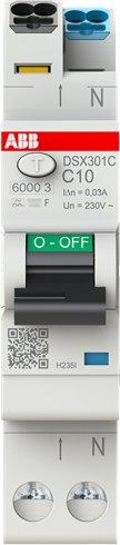 DSX301C C10 F30, FI/LS-Schalter Typ F mischfrequenzsensitiv 30 mA, 6 kA, 1P+N, C-Char., 10 A