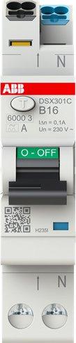DSX301C B16 A100, FI/LS-Schalter Typ A, 100 mA, 6 kA, 1P+N, B-Char., 16 A