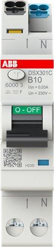DSX301C B10 F30, FI/LS-Schalter Typ F mischfrequenzsensitiv 30 mA, 6 kA, 1P+N, B-Char., 10 A