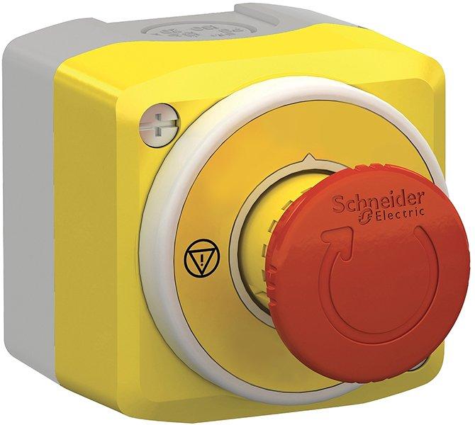 XALK178W3B140E, Aufbaugehäuse, Harmony XALK, Kunststoff, 1 Not-Aus-Schalter, 1Ö+1S, beleuchtbares Schild, 2 LEDs, weiß, rot