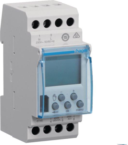 EGN103, Wochenschaltuhr, 1 Wechsler, 16A, 2 PLE, digitale Schaltuhr für Hutschiene