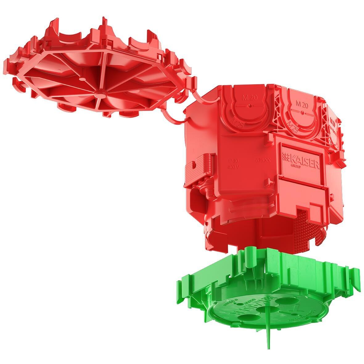1265-11, Betonbau, B1 Decken-Verbindungsdose, 2-teilig, Auslassöffnung Ø 60 mm, Tiefe 95 mm, mit Leuchtenhaken-Aufnahme