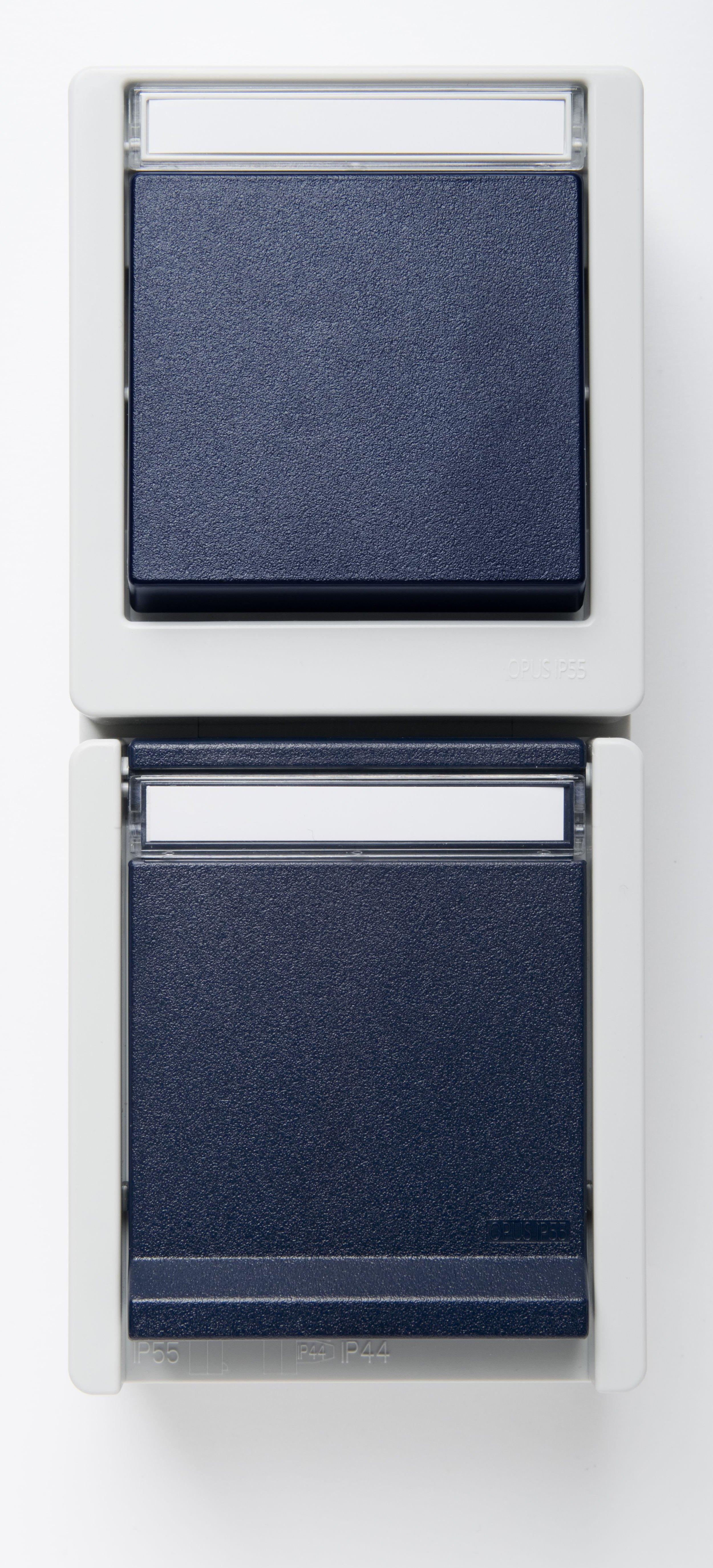 NAQUAAPKOMBIV.1, Kombi Aus-/Wechselschalter/Taster/Steckdose, IP55, hellgrau/stahlblau