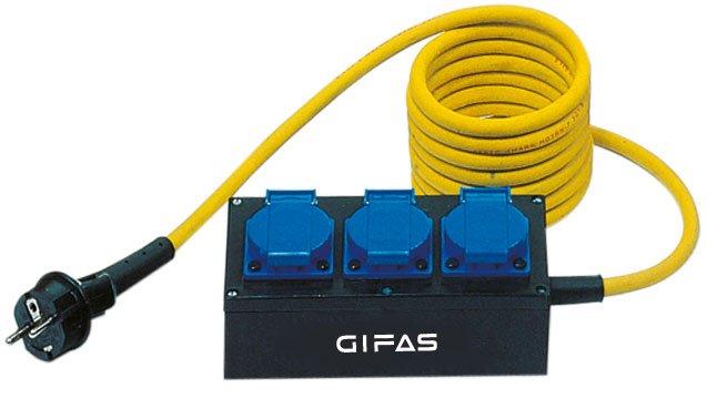 1803-11105, GIFAS-Vollgummi-Verteiler Typ 1800 Eingang:5 m GIFAS-PROFLEXX-H07 Leitung 3 x 1,5 qmm   mit Schutzkontaktstecker Ausgang:3 Schutzkontaktsteckdosen ohn