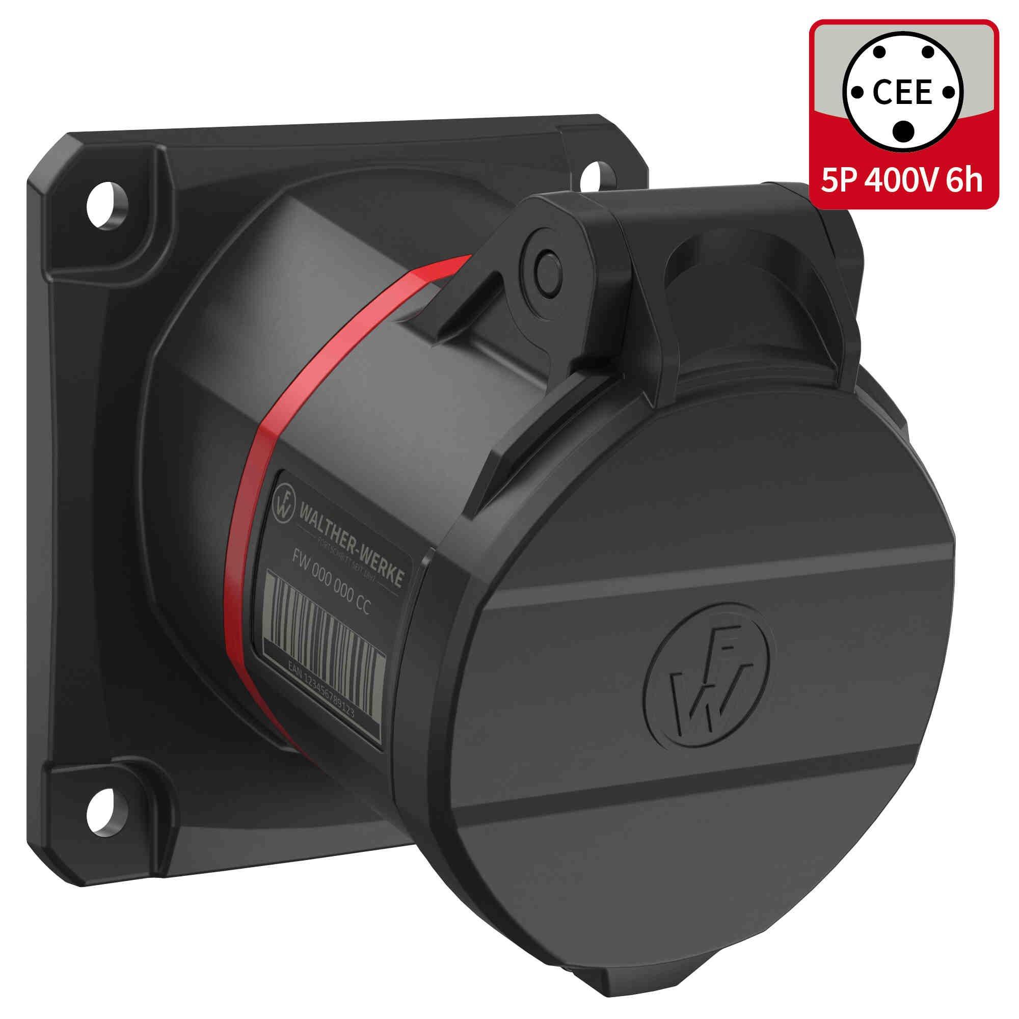 FW510506SK, CEE NEO Anbaudose schräg 16A 5P 6h IP54 mit Schraubtechnik und 75x75mm Flansch
