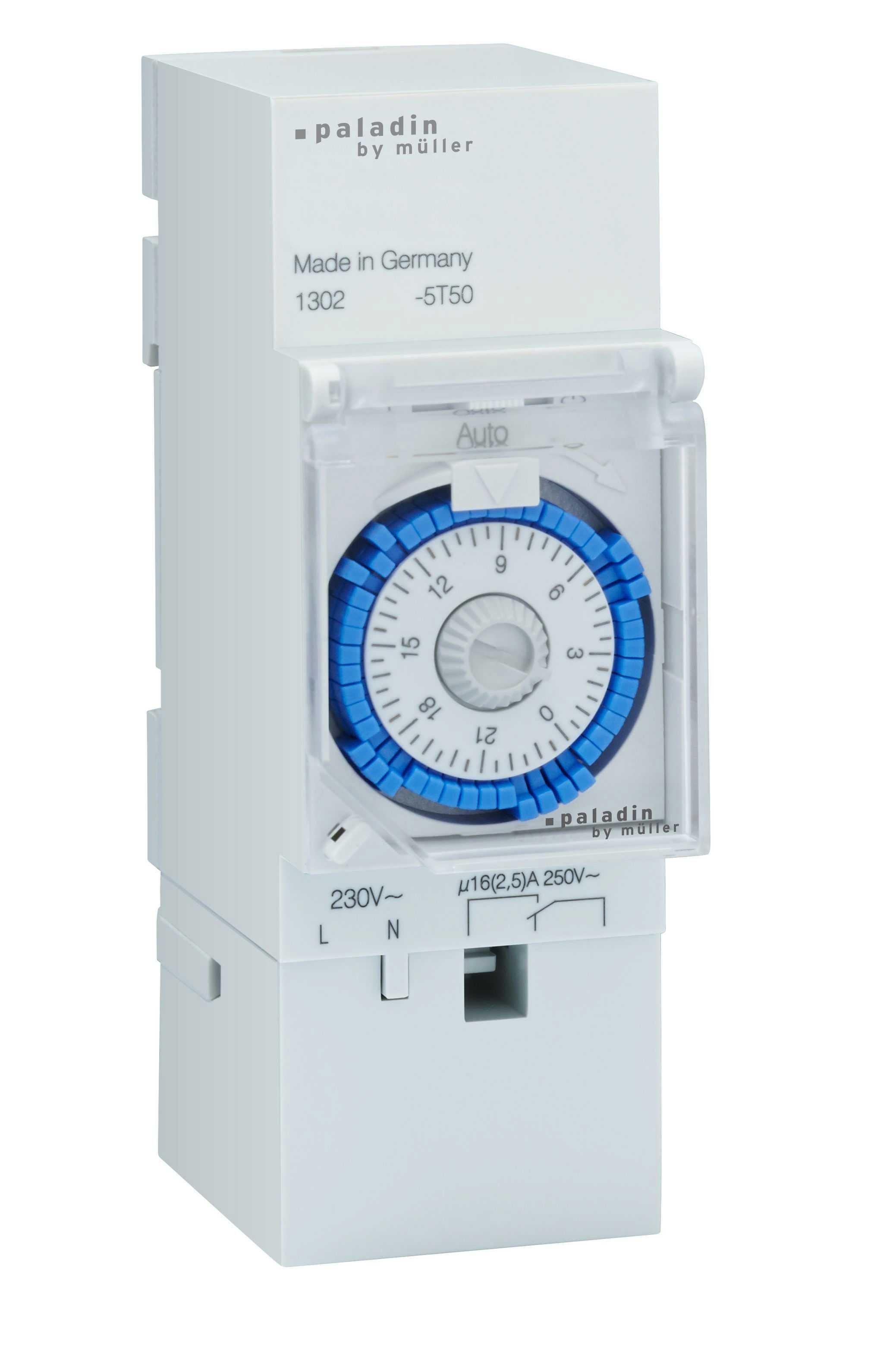 NVSUA2TEGR.01, Analoge Zeitschaltuhr, Tagesprogramm, Gangreserve, Verteiler-Einbau 35mm, Übergeordneter Handschalter Dauer-EIN / Dauer-AUS / Automatik