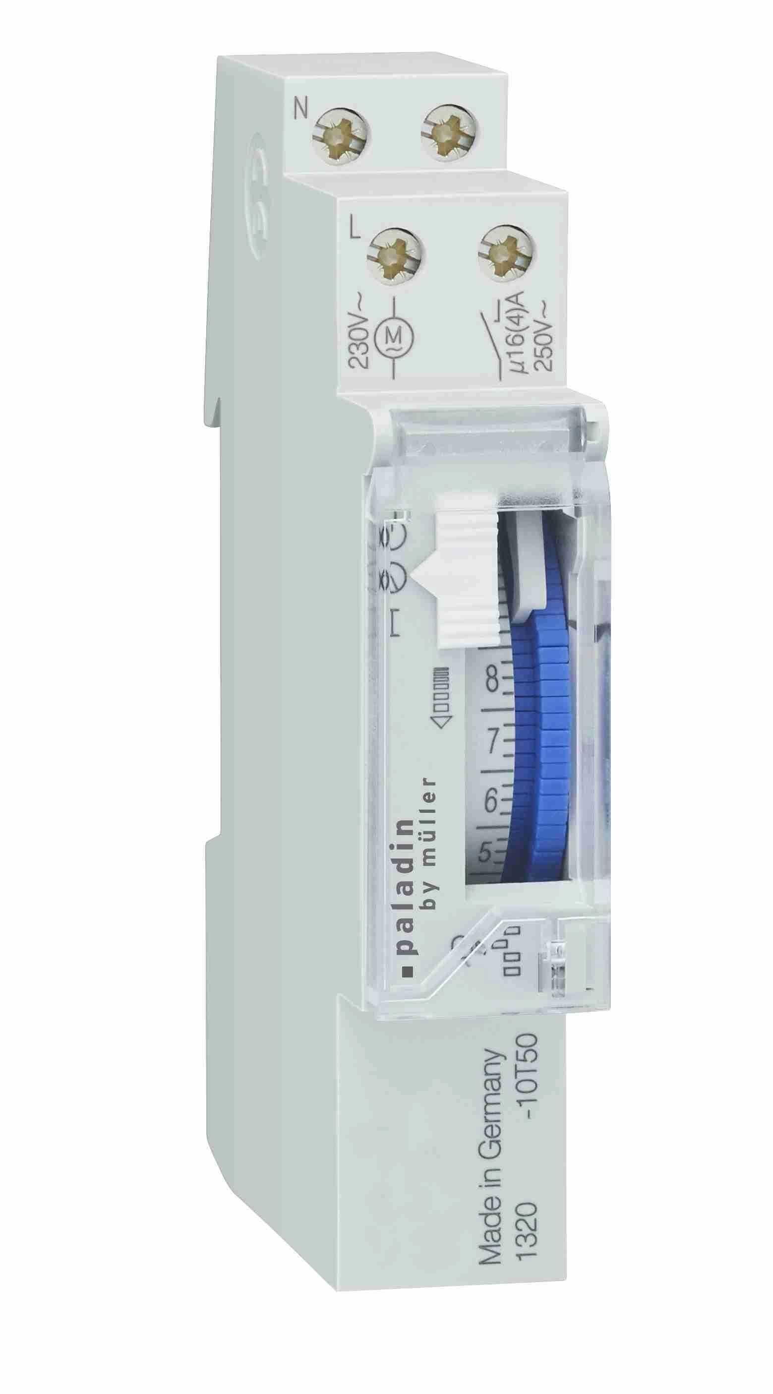 NVSUA1TE.01, Analoge Zeitschaltuhr, Tagesprogramm , Verteiler-Einbau 17,5mm _ Unverlierbare Schalttasten, Übergeordneter Handschalter Dauer-EIN / Dauer-AUS / Autom