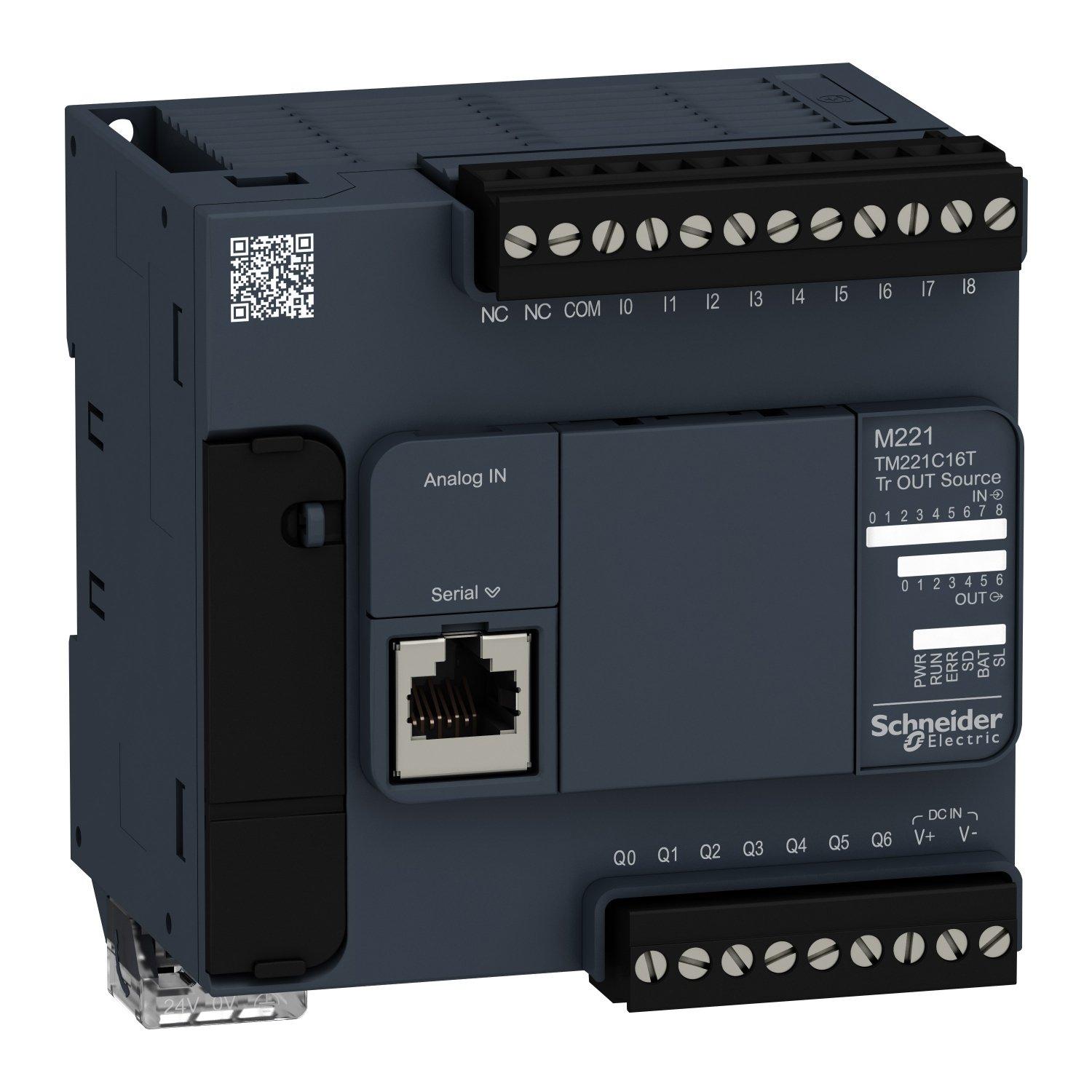 TM221C16T, SPS-Steuerung, Modicon M221, Kompaktformat, 16 E/A, Modbus, 24 VDC, Source Transistor, Schraubklemmen
