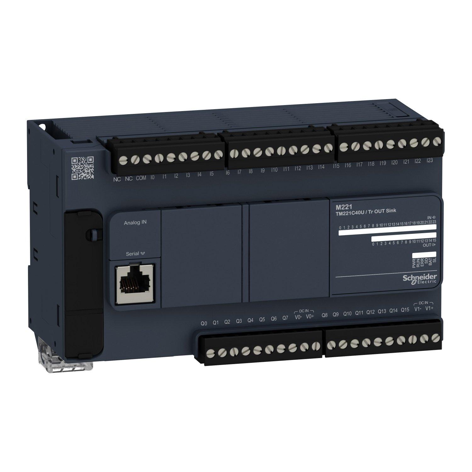 TM221C40U, SPS-Steuerung, Modicon M221, Kompaktformat, 40 E/A, Modbus, 24 VDC, Sink Transistor, Schraubklemmen