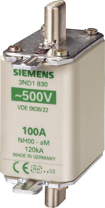 3ND1830, NH-Sicherungseinsatz, NH00, In: 100 A, aM, Un AC: 500 V, Stirnkennmelder