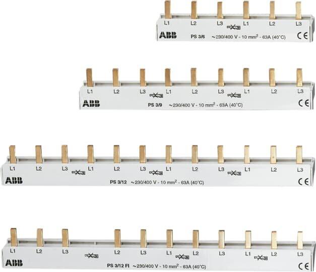 PS3/6, Phasenschiene 3-phasig, 6 Pins, 6 TE, 10 mm², nicht kürzbar
