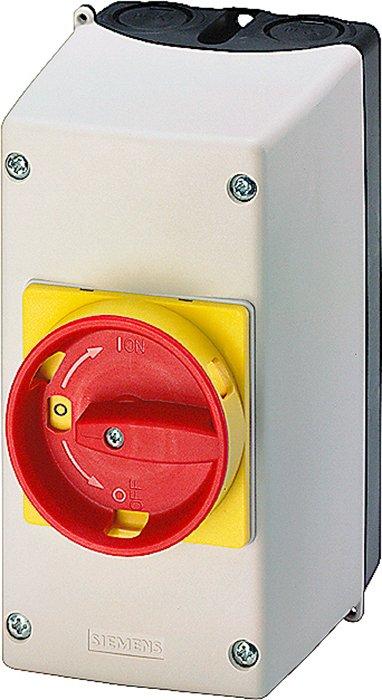 3RV1923-1FA00, Isolierstoff-Aufbaugeh. mit Not-AUS-Drehantrieb, 54mm, metr. Kabeldurchführung