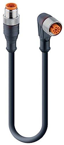 RST 4-RKWT/LED P 4-225/5 M, M12 auf M12 Sensor Verbindungsleitung, PUR Kabel schwarz, ungeschirmt, M12 Stecker gerade auf M12 Buchse gewinkelt, A-kodiert, 4-Pin, LED P, 4x0.34mm²