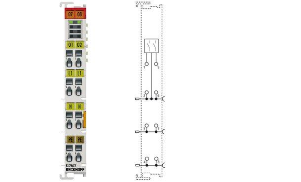 KL2622, 2-Kanal-Relais-Ausgangsklemme 230 V AC, 2 A, potenzialfreie Schließer, 4-Leitertechnik,ohne Powerkontakte