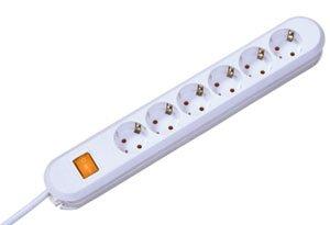 HSOW61.5, 6-fach Steckdosenleiste mit Schalter, 1,5 m Zuleitung 1,5 mm², weiss