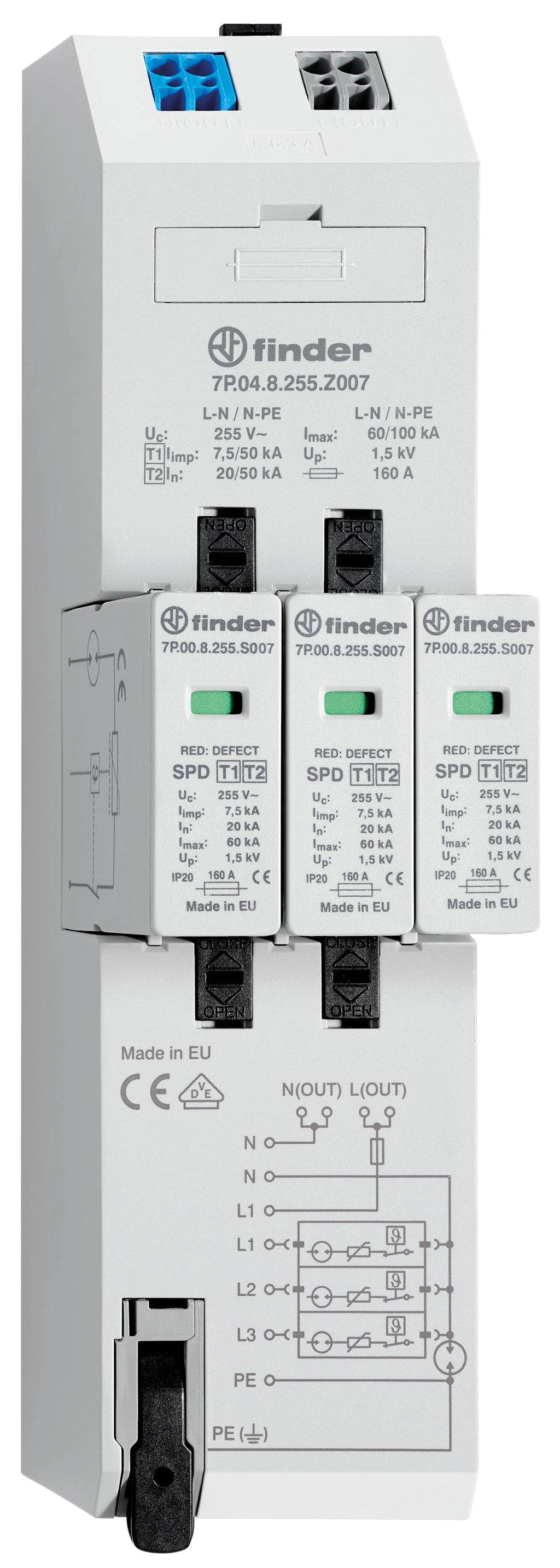 7P.04.8.255.Z007, Kombiableiter Typ 1+2 für dreiphasige TN-S und TT Netze mit Spannungsabgriff