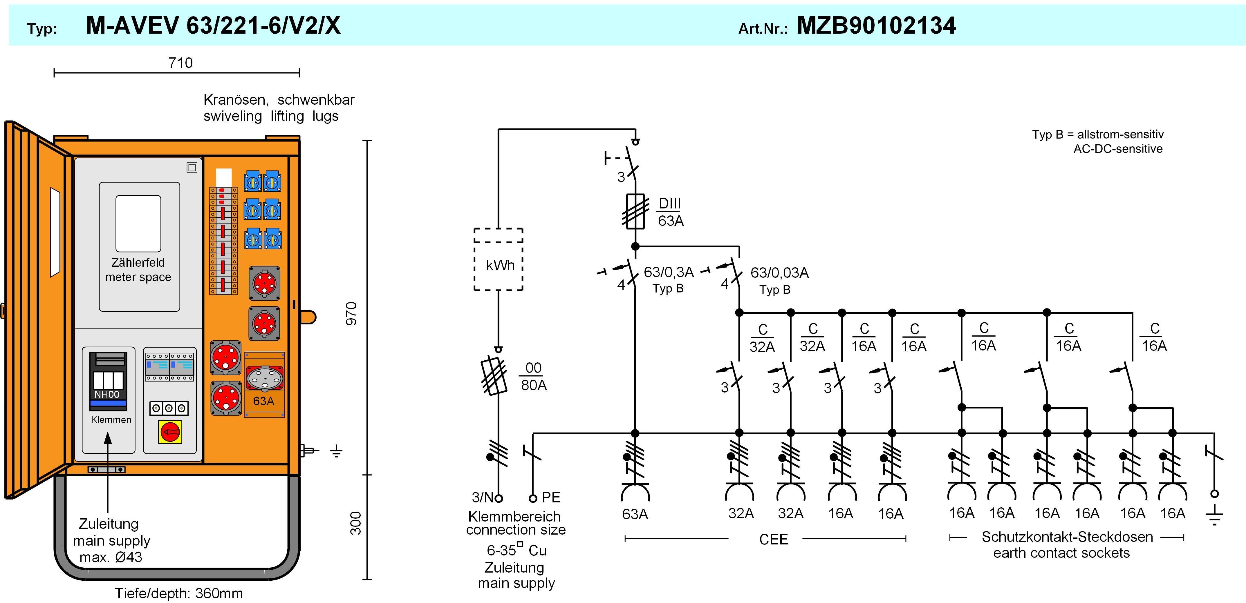 M-AVEV 63/221-6/V2/X, Anschlussverteilerschrank 44 kVA