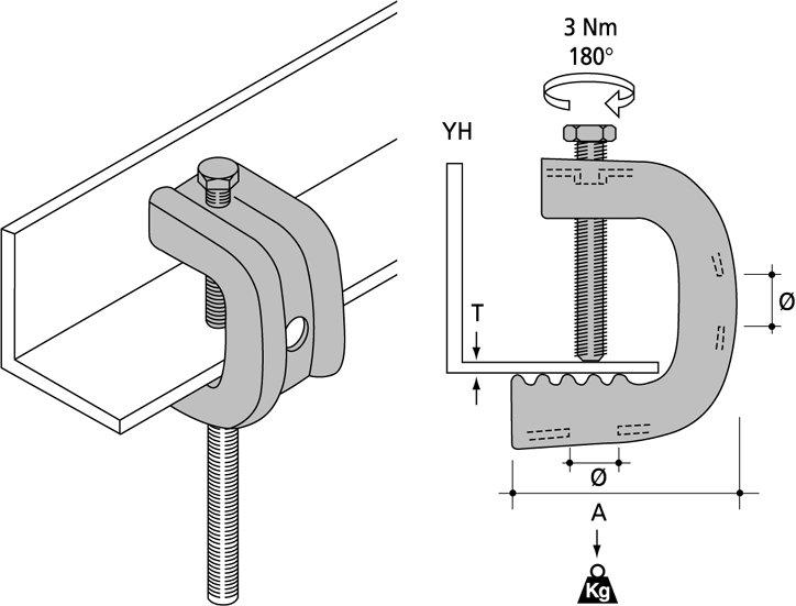 HYH-1021, Schraubklammer Gewindestangen-Befestigung, Flanschstärke 10…21mm
