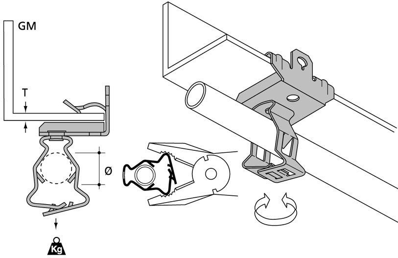 HEH1420-GM1926, Trägerklammer Leitungsrohr, verschliessbar, vertikal, Flanschstärke 14…20mm, Rohrdurchmesser 19…26mm