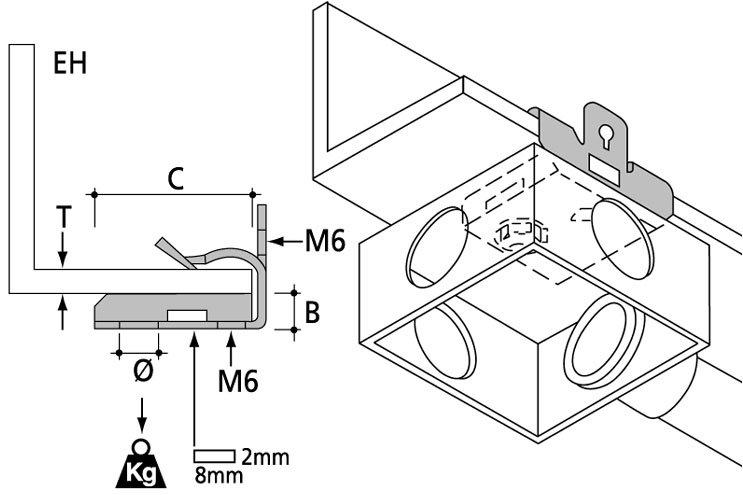 HEH-1420, Trägerklammer Leitungsrohr-Gehäuse, Flanschstärke 14…20mm
