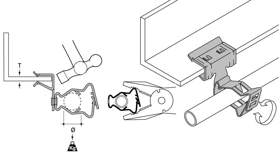HAH814-GM2632, Trägerklammer Leitungsrohr, verschliessbar, Flanschstärke 8…14mm, Rohrdurchmesser 26…32mm