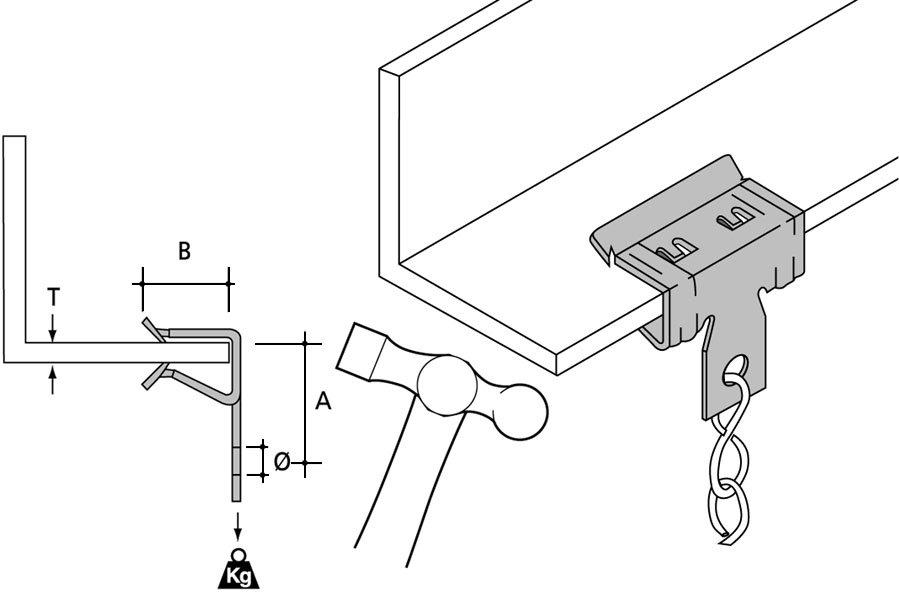 HAH-814, Trägerklammer Drahtseil / Kettenaufhängung, Flanschstärke 8…14mm, M6