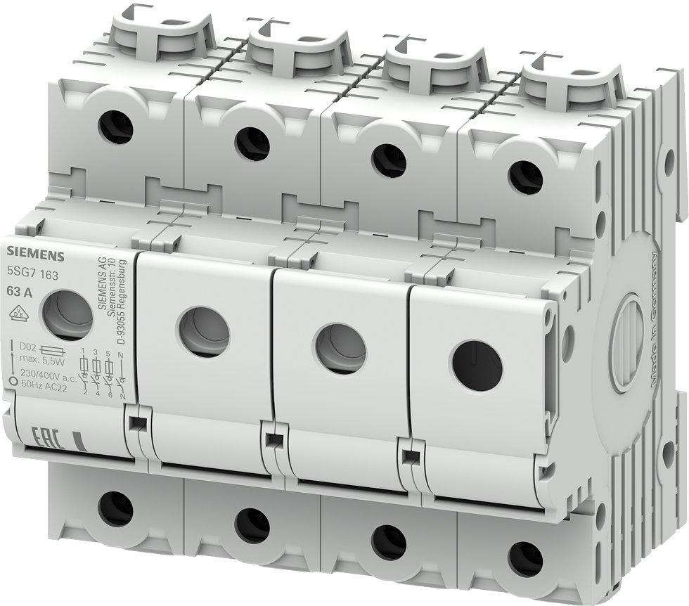5SG7163, MINIZED, Lasttrennschalter mit Sicherung, D02, 3P+N, In: 63 A, Un AC: 400 V