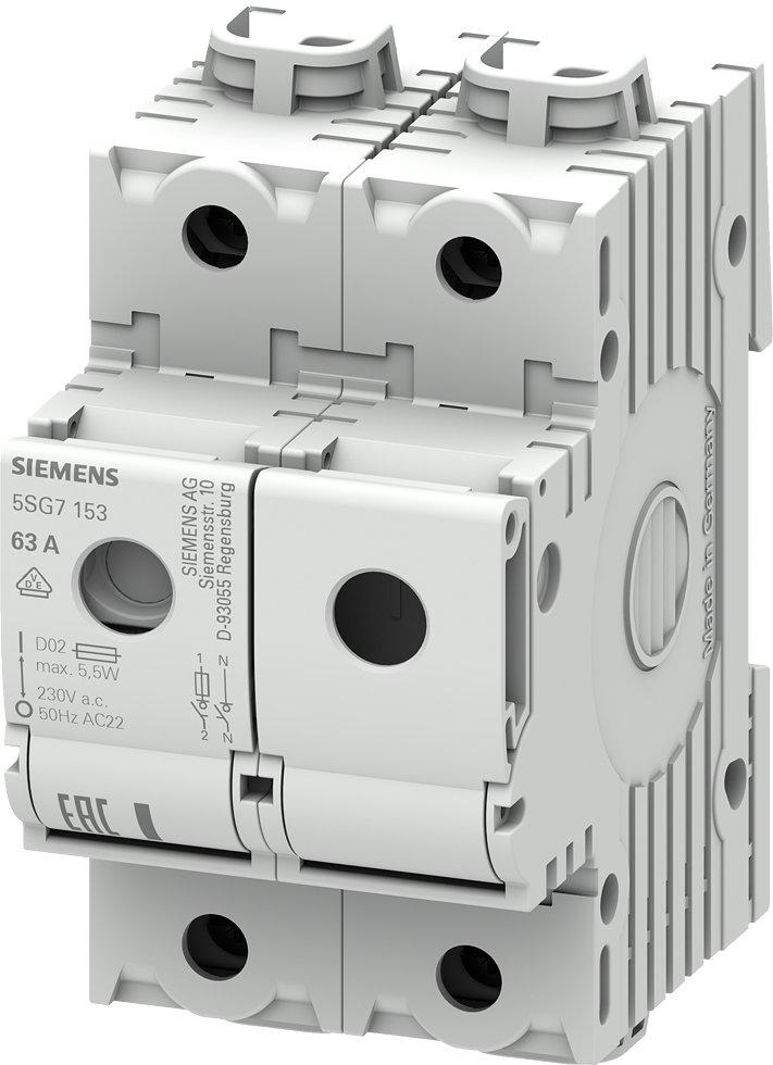 5SG7153, MINIZED, Lasttrennschalter mit Sicherung, D02, 1P+N, In: 63 A, Un AC: 230 V