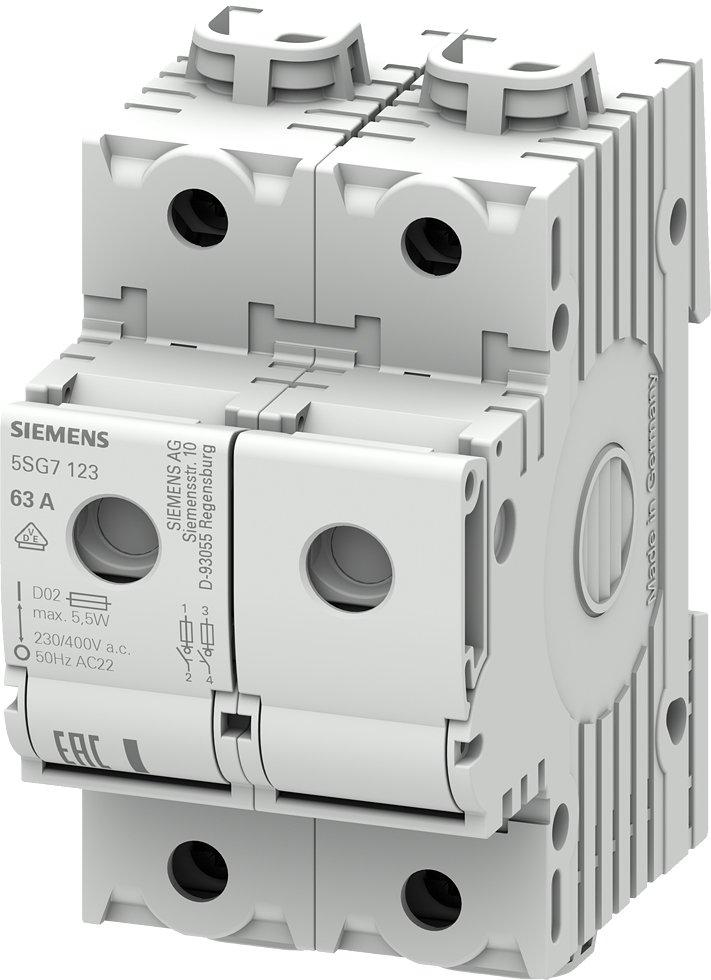5SG7123, MINIZED, Lasttrennschalter mit Sicherung, D02, 2-polig, In: 63 A, Un AC: 400 V