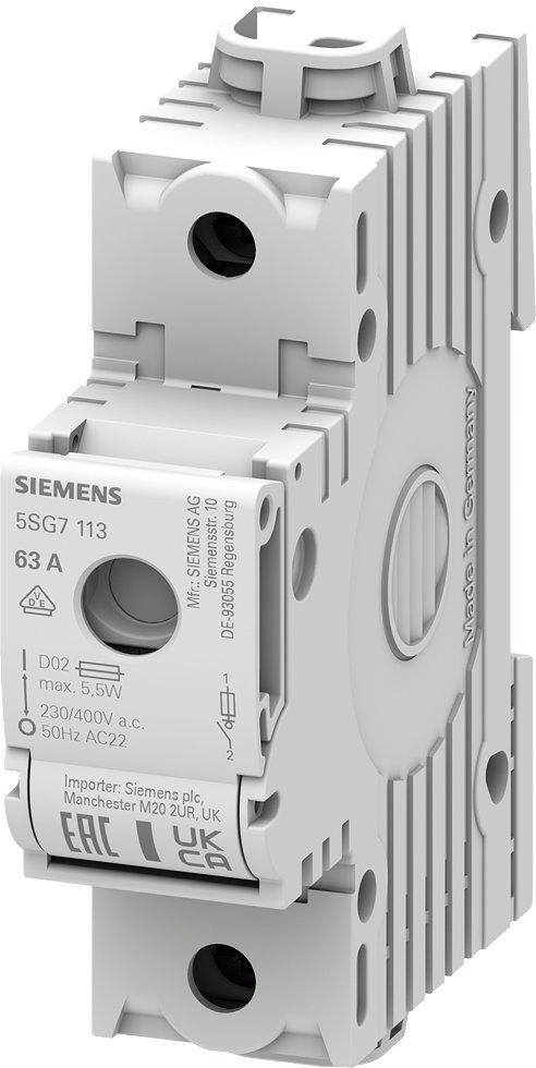 5SG7113, MINIZED, Lasttrennschalter mit Sicherung, D02, 1-polig, In: 63 A, Un AC: 230 V