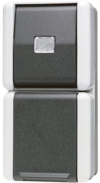 871 W, SCHUKO®-Steckdose 16 A 250 V ~ mit Taster 10 A 250 V ~, Thermoplast, WG 800, grau, senkrecht