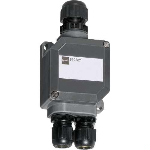 8102/21-32-C1013, 8102/21-32-C1013, Abzweigdose Ex e, Polyesterharz, 2 x M20 x 1,5 Kabelverschraubung Polyamid, schwarz, 1 x M20 x 1,5 Verschlussstopfen Polyamid, 5 x M