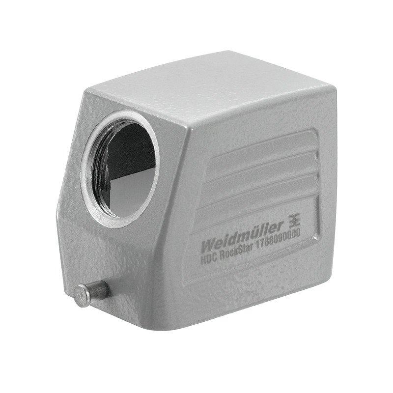 HDC 06B TSLU 1M25G, Gehäuse (Industriesteckverbinder), Kabeleingang seitlich, Steckergehäuse, Längsbügel am Unterteil, Baugröße: 3, IP65 (im gestecktem Zustand)