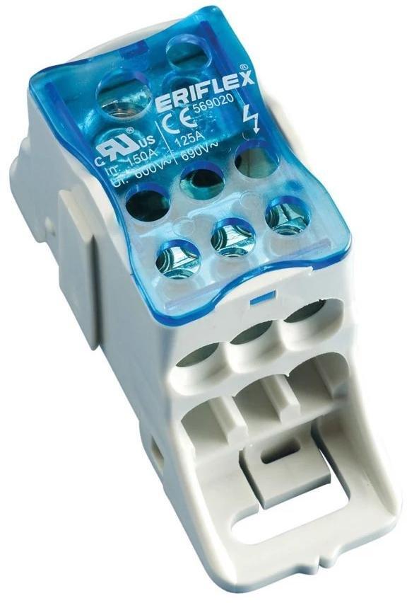 UDJ-125A, Einpoliger Verteilerblock, 125 A IEC, Kabel, 7 Anschlüsse, Kupfer