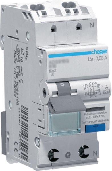 ADS916D, Fehlerstrom-Leitungsschutzschalter, FI/LS-Schalter, 1P+N 6kA B-16A 30mA Typ A