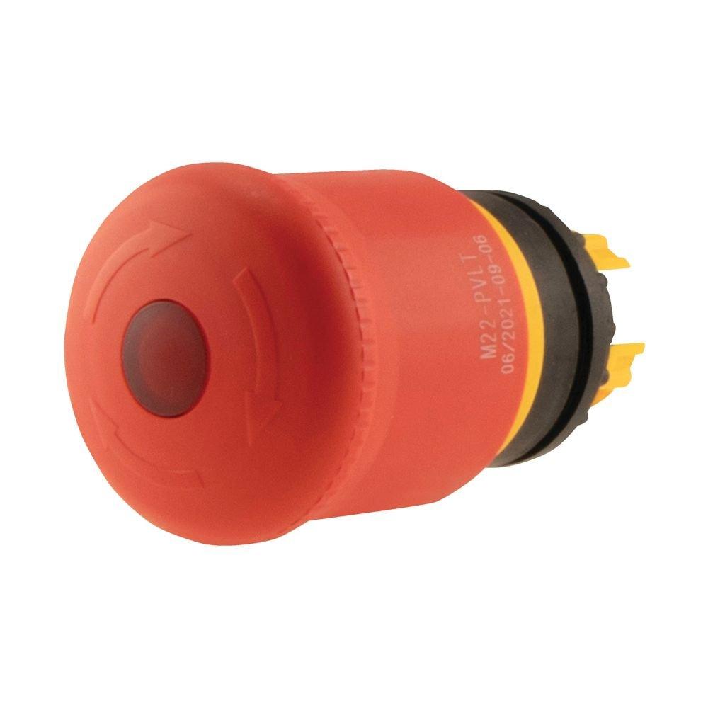 M22-PVLT, NOT-HALT-/NOT-AUS-Taste, RMQ-Titan, Pilzform, 38 mm, beleuchtbar mit LED-Element, Drehentriegelung, rot, gelb, RAL 3000