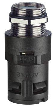 RQGKZE-M, AD21,2-M25, Kunststoff-Schnellverschraubung gerade, Messingaußengewinde metrisch für Wellschlauch, schwarz, Zugentlastung und Schirmauflage, AD 21,2, M 25 x 1,5