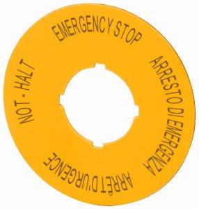 M22-XBK11, Aufschrift, NOT-HALT, D=60mm, gelb, DE, EN, FR, IT