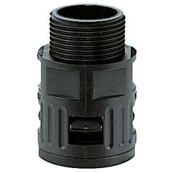 RQG1-M, AD28,5-M32, Kunststoff-Schnellverschraubung für Wellschlauch, schwarz, gerade, Außengewinde metrisch, konisch dichtend, AD 28,5, M 32 x 1,5