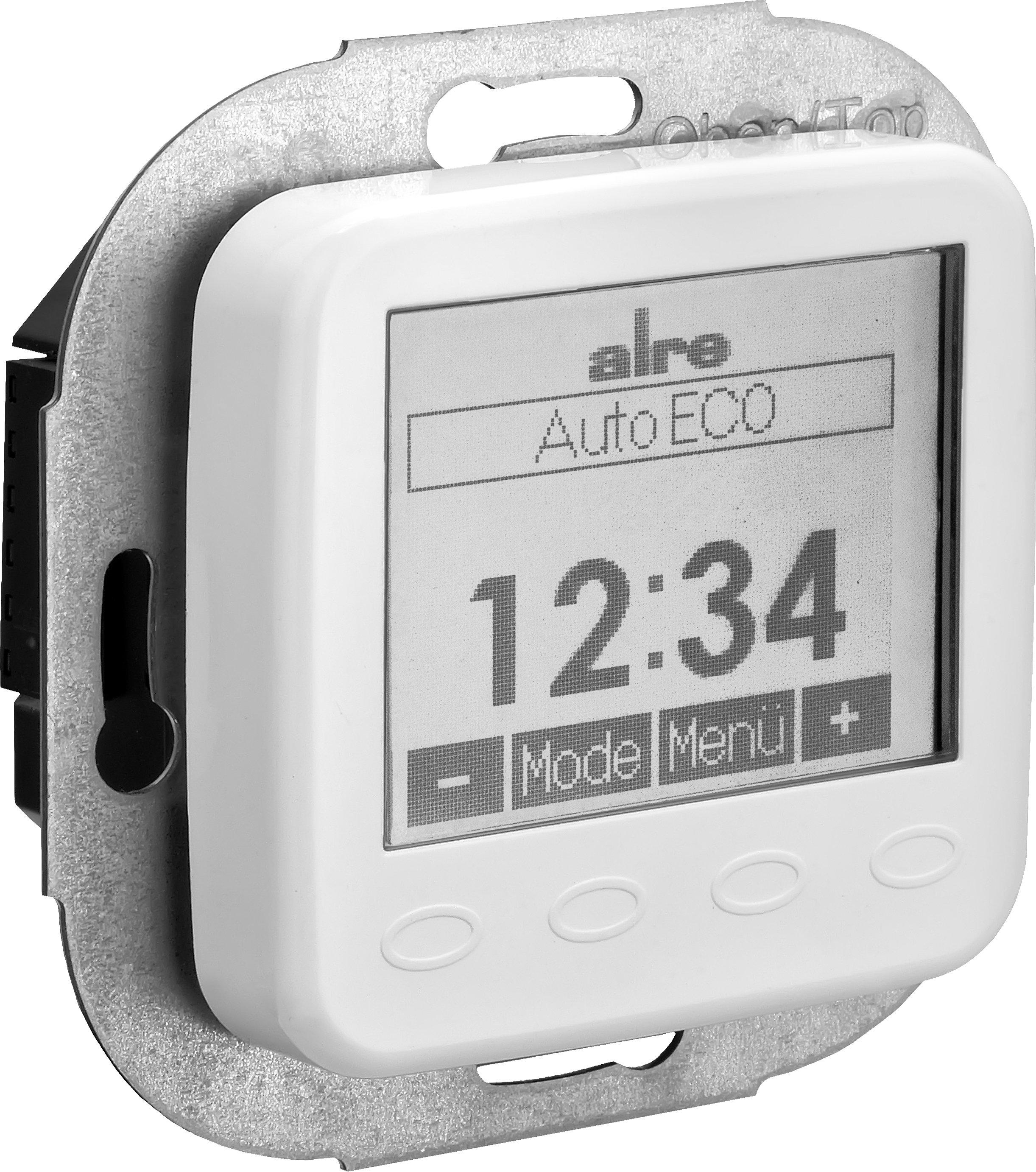 HTRRUu210.021#28/V2, Raum-/Fußbodentemperaturregler mit Uhr, UP, Abdeckung passend zu BUSCH-JAEGER Reflex SI/SI Linear, reinweiß, glänzend