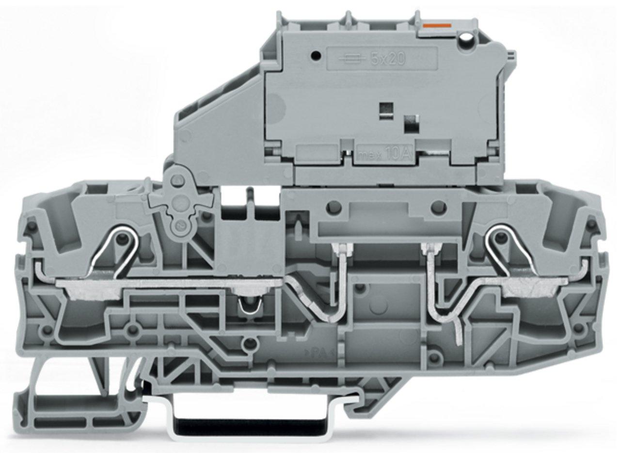 2006-1611/1000-541, 2-Leiter-Sicherungsklemme mit schwenkbarem Sicherungshalter für G-Sicherungseinsatz 5 x 20 mm 12 - 30 V 6 mm² grau