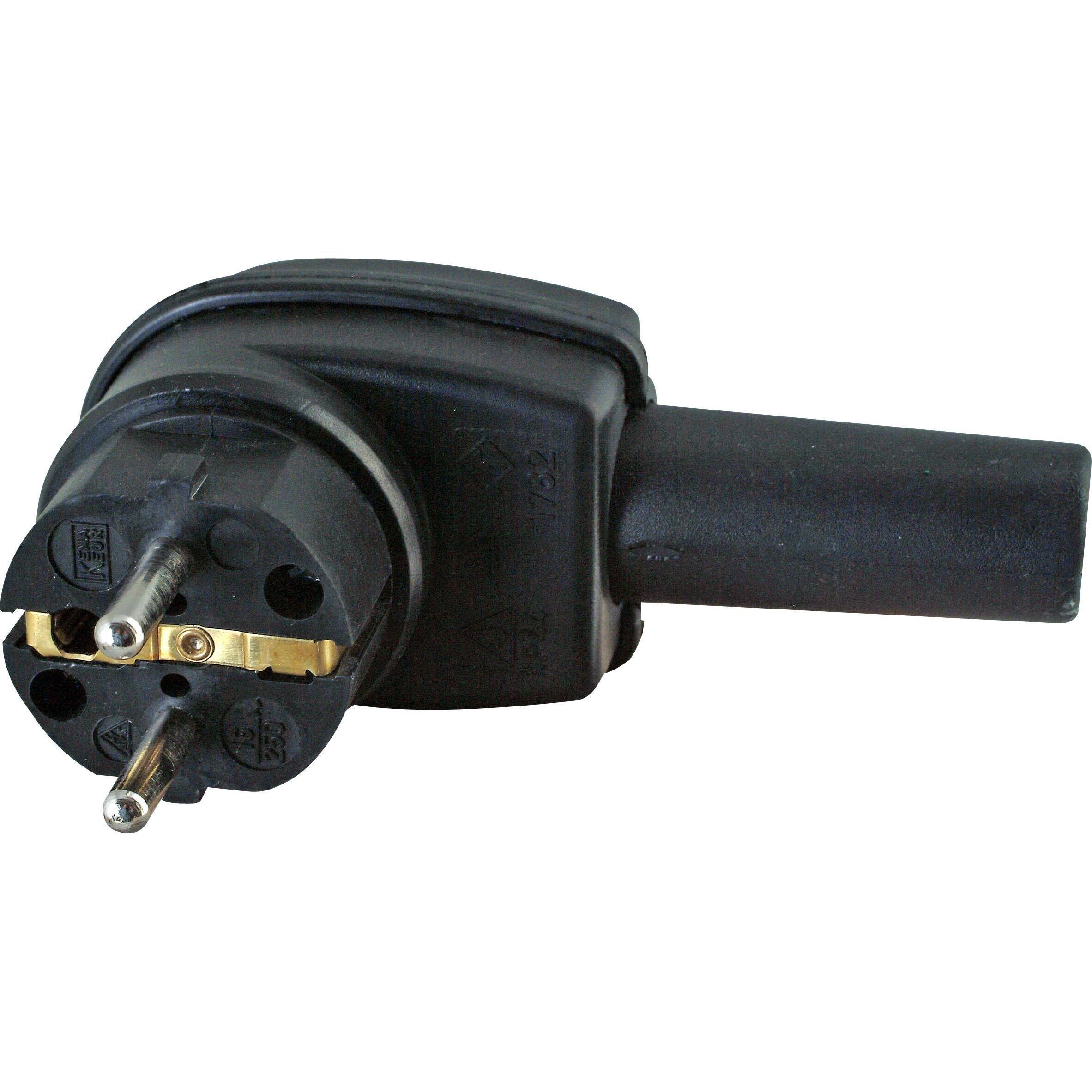 Stecker, Schutzkontakt-Vollgummi-Winkelstecker, schwere Ausführung, für Kabel 3x2,5mm², Farbe: schwarz