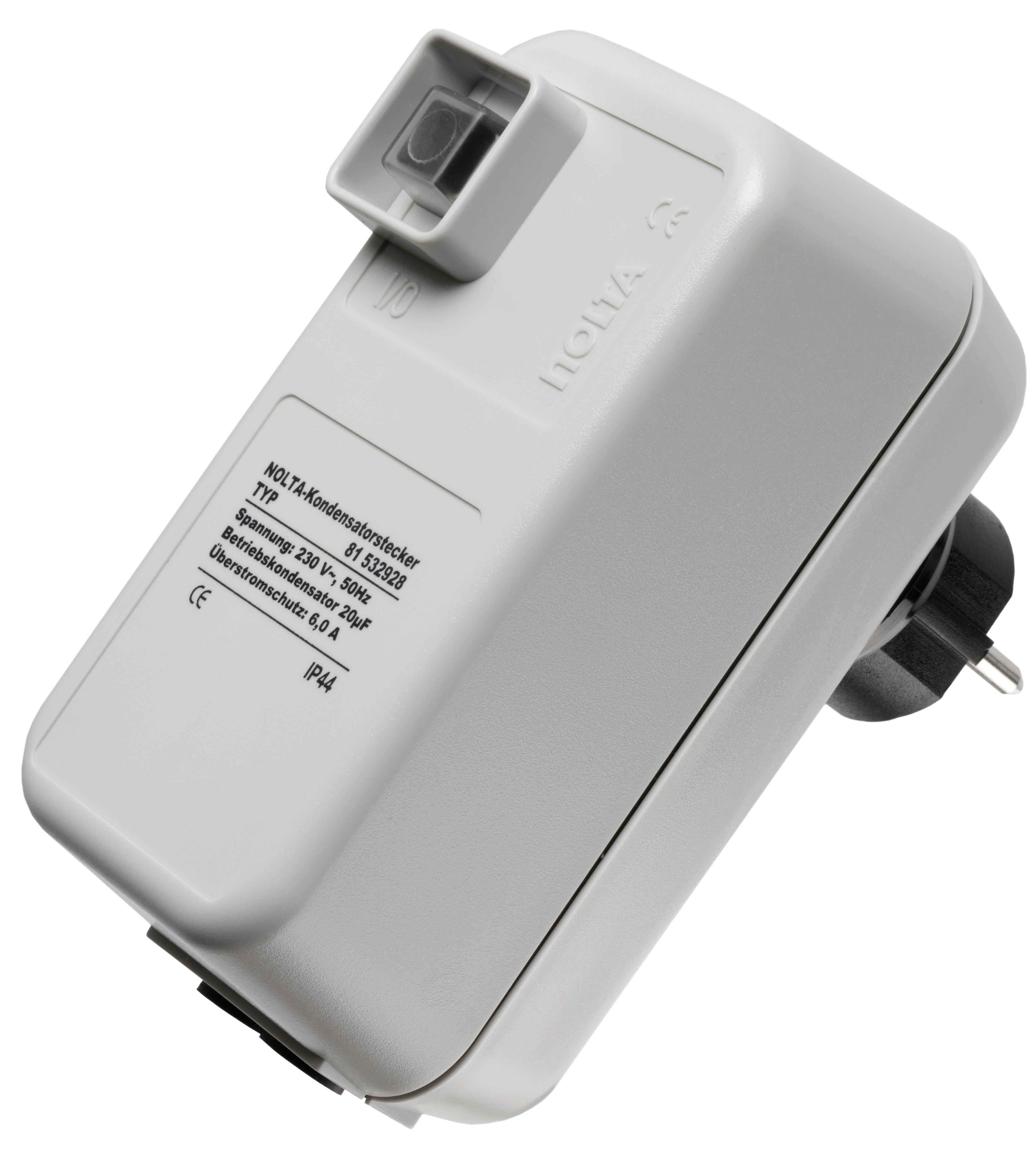 81 533535, Kondensatorstecker 230 V mit Betriebskondensator 30 uf,   Ein/Aus Schalter+ Überstromschutz