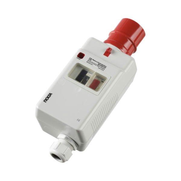 80 506729, Motorschutzstecker CEE 16A Drucktastenschalter , 5-pol. Thermokontaktüberw.+Arbeitsstromauslöser, Phasen-wender+Drehfeldkontrolle