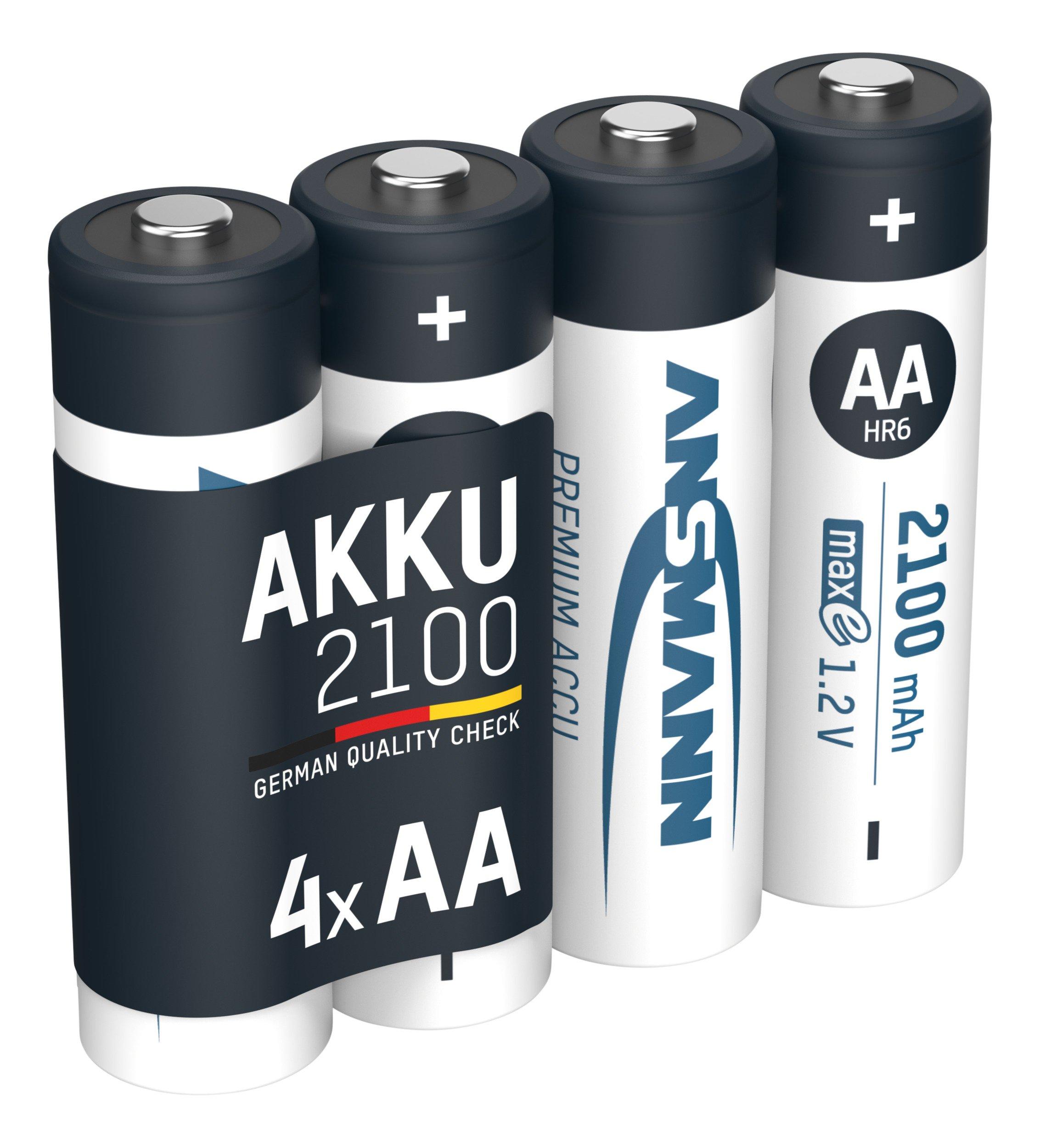 4 Mignon AA NiMH Akku 2100mAh, Nickel-Metallhydrid-Akku Micro AAA / 1,2 V mit sehr geringer Selbstentladung durch maxE-Technologie