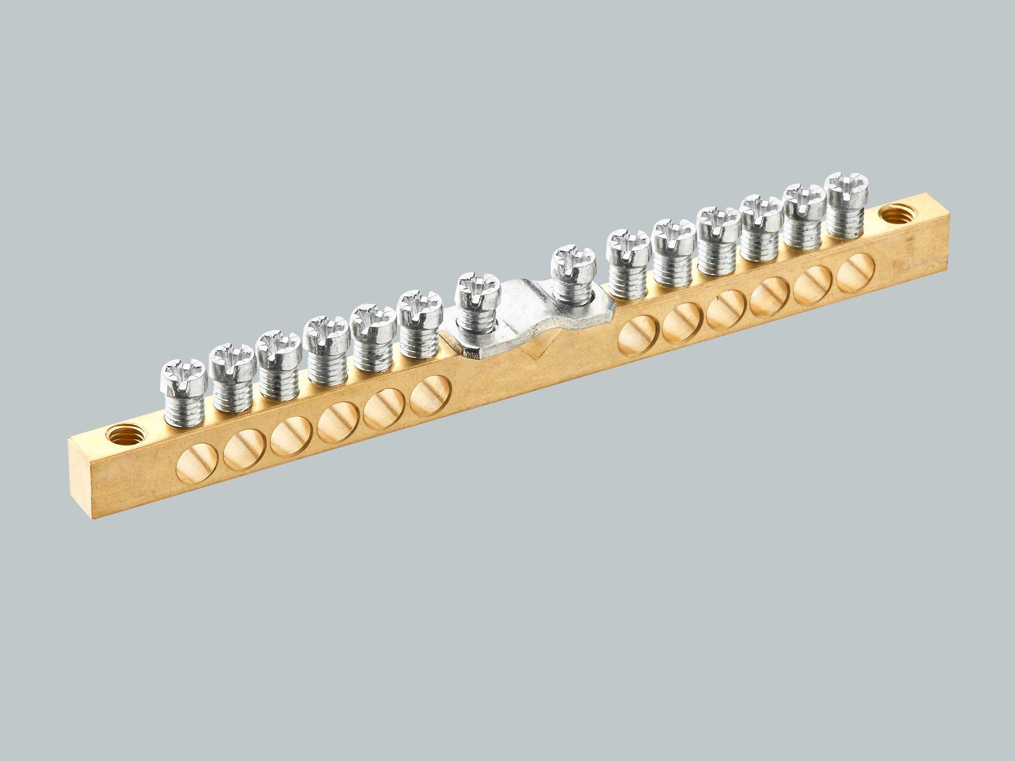 01927, PE/N-Schiene 63 A 12 Klemmstellen 10 mm², anschraubbar, 124,0 mm lang 1 Anschlussschelle 25 mm²