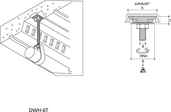 DWH-6T, Profildeckenhalterung mit Gewinde M6, Bauhöhe 15mm